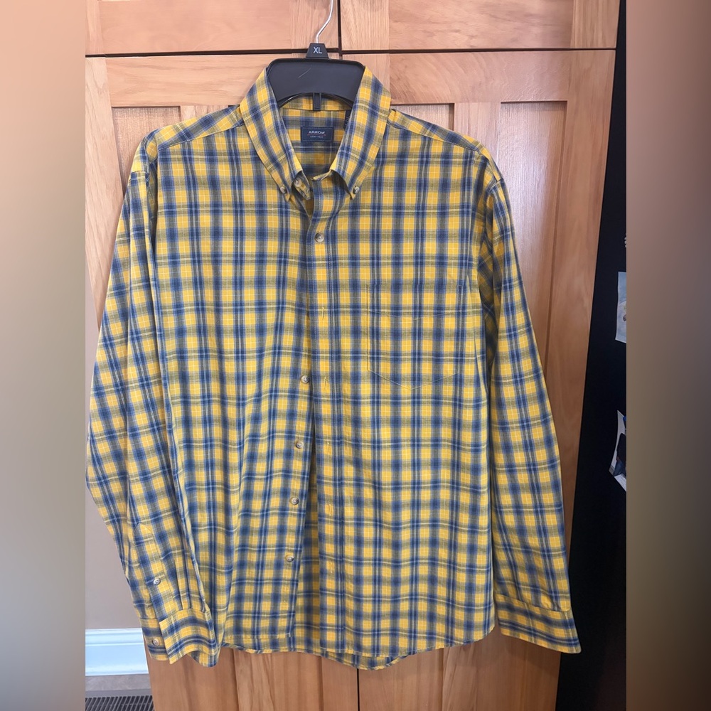 Arrow Yellow and Blue Checkered Men's Shirt